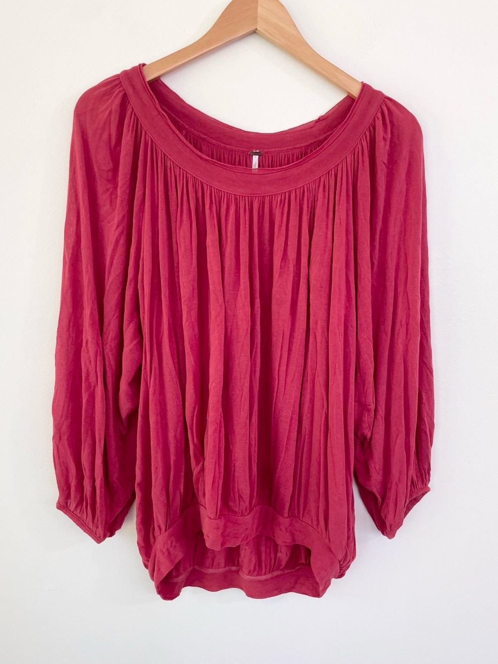 Free People Boho Flowy Knit Blouse Top Rust Red L Large Bohemian Festival Flowy